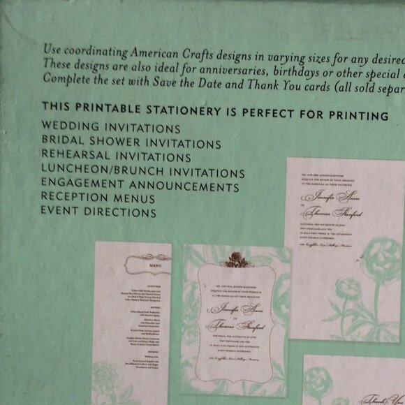 2 Boxes American Crafts Wedding Printable Invitations Green Embossed Stationary - Picture 8 of 8